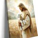 2 x OTOSTAR Jesus and Lamb Christian Wall Art Canvas Prints - Jesus Saves the Lost Lamb Christian Canvas Wall Art for Prayer Room Baptism Serenity Prayer Church Decor - 12 x 16 Inch