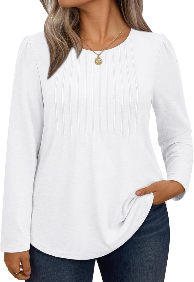 WYNNQUE Women's Plus Size Tops Long Sleeve Shirts Fall Outfits 2025 Trendy Pleated Blouses Dressy Casual Tops Clothes (XXL)