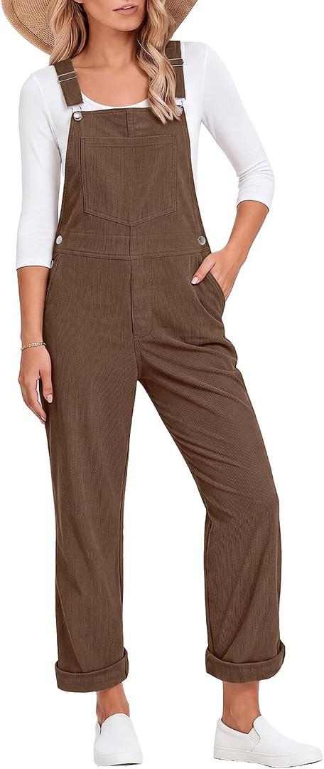 luvamia Corduroy Overalls for Women Loose Fit Baggy Straight Casual Adjustable Straps Bib Jumpsuit Overalls with Pockets (Brown, M)