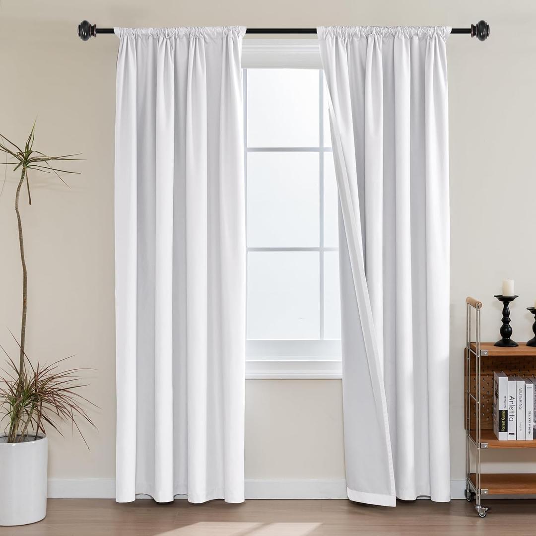 H.VERSAILTEX 100% Blackout Curtains 84 Inches Long Full Light Blocking Curtain Draperies with Soft White Coating for Bedroom Living Room Thermal Insulated Window Treatment Set of 2 Panels, White