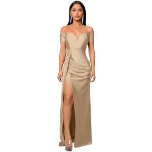 SISKIN Women's Formal Dresses Evening Semi Ball Gowns Off The Shoulder High Split Maxi Sleeveless Long Party Dress 2025 8 Beage, M