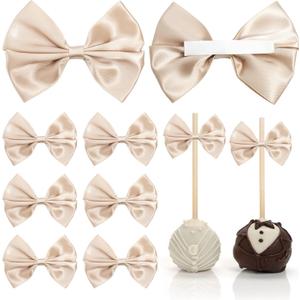 Champagne Self Adhesive Satin Ribbon Bows for Gift Wrapping 3.5 Inch Premade Gold Stick on Bows for Crafts, Wedding Decor, Party Decoration, Baby Shower, Christmas Tree (36 Pack)