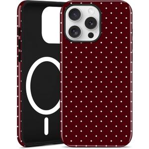 Jusy Compatible with MagSafe Polka Dot Case for iPhone 16 Pro, Cute Christmas Polka Dots Magnetic Phone Case, Soft TPU and Hard PC Protective Phone Cover for Women GirlsShiny - Burgundy
