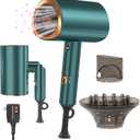Professional Ionic Hair Dryer Blow Dryer with Diffuser and Concentrator for Curly Hair, Foldable Handle Travel Hair Dryer,Constant Temperature Hair Care (Vintage Green)