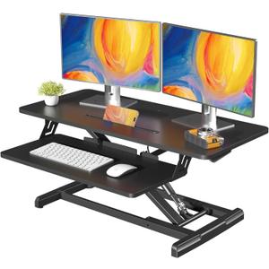 JOY worker Standing Desk Converter, 35" Wide Height Adjustable Sit Stand Up Desk Riser with Keyboard Tray, Desktop Workstation Riser for Home Office Computer Laptop, Particle Board, Black