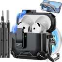 Pohgelan Compatible with AirPods 4 Case,Magnetic Automatic Lock with Phone Stand & Cleaning Kit,Compatible with Magsafe Cover -Black