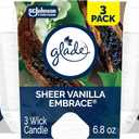 Glade Sheer Vanilla Embrace 3-Wick Fragrance Candle, Essential Oil Infused, Air Freshener, 3.4 Oz, 3 Count
