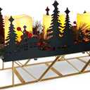 Christmas Sleigh Table Centerpieces Decorations, Xmas Black Cut-Out Tree Sleigh LED Candle Candelabrum with Timer Holiday Candle Holder for Home Party Table Mantel Decoration