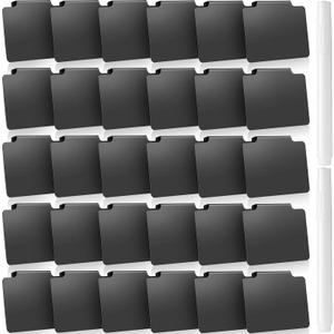 32 Pieces Basket Labels Clip Set, Include 30 Pieces Kitchen Clip Label Holder Removable PVC Bin with 2 Pieces Chalk Marker for Basket Pantry Organization Box (Black Label Clip, White Pen)