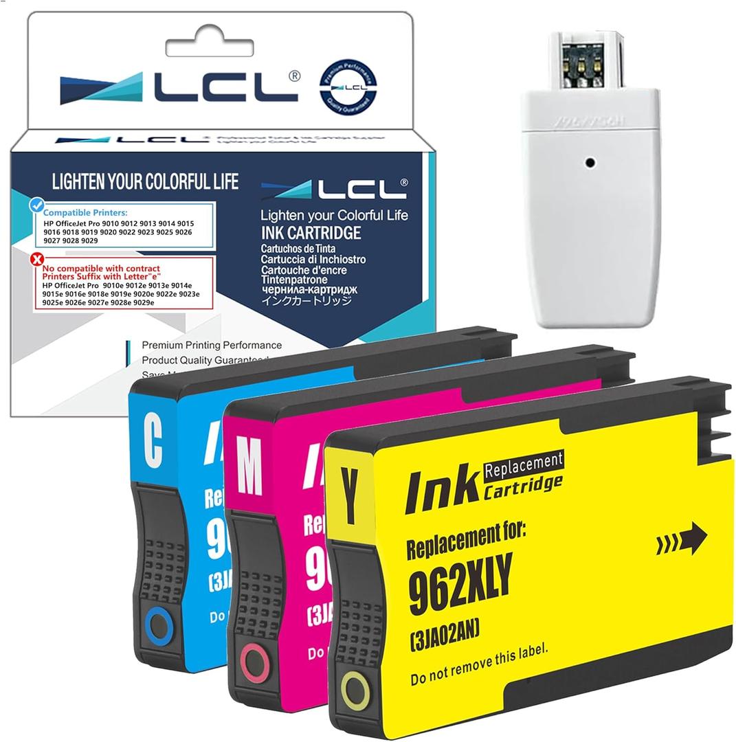 LCL 962XL Ink Cartridges Color Combo Pack Replacement for HP 962 XL Ink 3JA00AN 3JA01AN 3JA02AN for Pro 9015 9010 9018 9020 9025 9012 9013 9014 9016 9019 9022 9023 9026 9027 9028 9029 Printer (CMY)