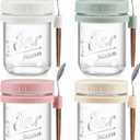 4 Pack Overnight Oats Containers with Lids and Spoons, 16 oz Glass Mason Jars with Airtight Lids, Overnight Oats Jars for Milk, Cereal, Fruit