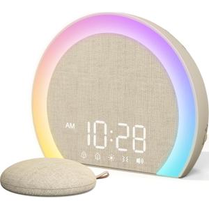ANJANK Extra Loud Alarm Clock with Wireless Bed Shaker, Vibrating Dual Alarm with Light Wake Up for Heavy Sleepers & Hearing Impaired, 9-Color Night Light, 8 Sounds, 0-100% Dimmer, USB Charger (Latte)