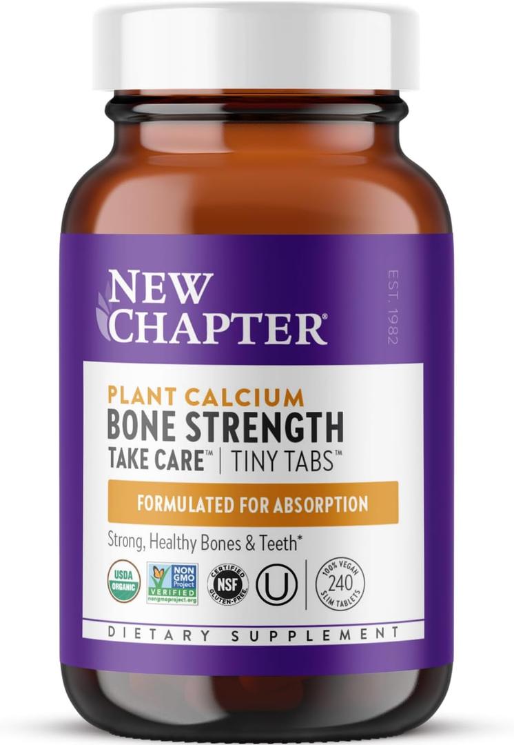 New Chapter Calcium Supplement - Bone Strength Tiny Tabs Plant-Based USDA Organic Calcium with Magnesium, Vitamin D3+K2, for Bone Health & Joint Mobility, Heart Support, 905 mg dose - 240 Tiny Tabs (EXP 03/01/27)