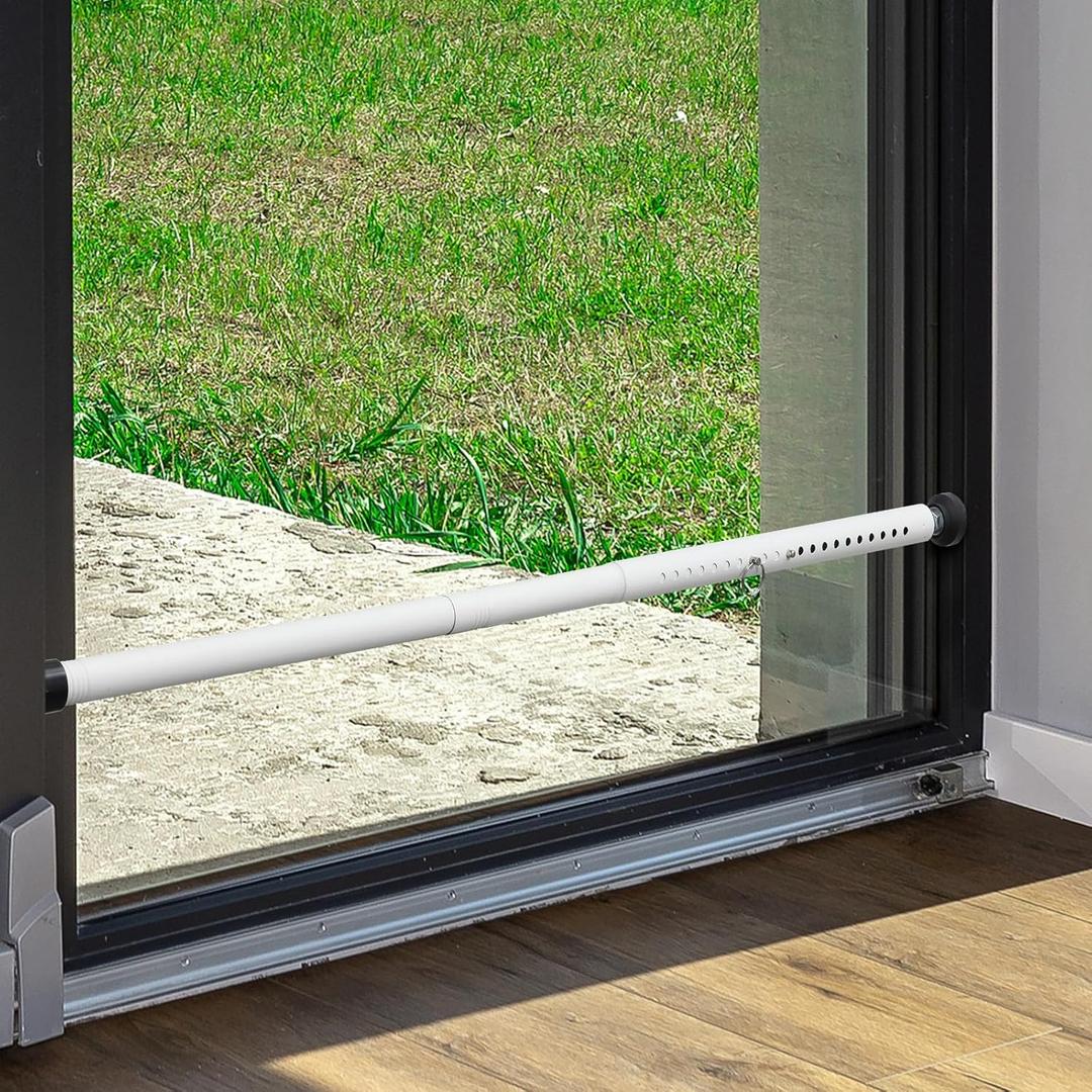 BsBsBest Sliding Door Security Bar 16.5" to 51" Sliding Door Lock Heavy Duty Sliding Glass Patio Door Security Bar Window Security Bar Inside Childproof Adjustable Interior Extra Long White