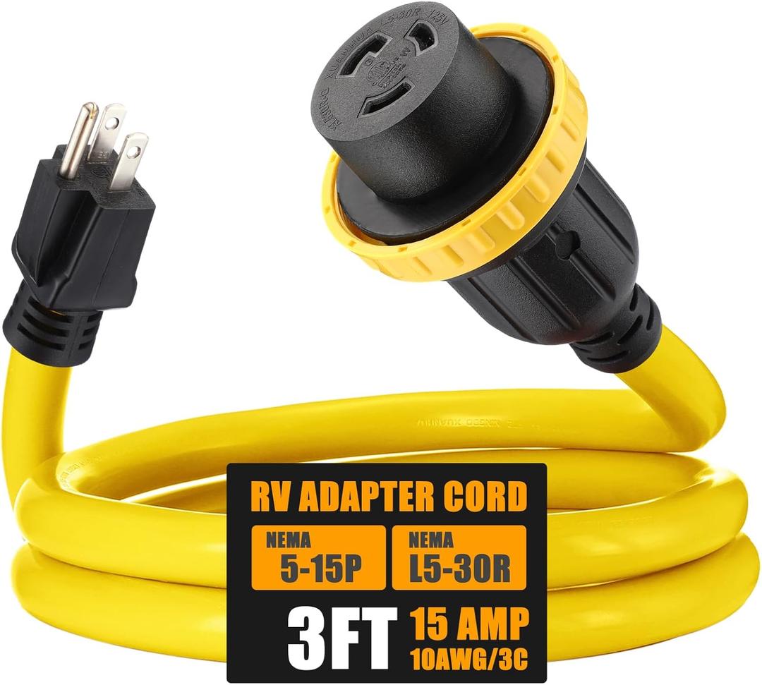 Kanayu 3ft 30 Amp to 15 Amp 110 Volt RV Adapter Cord Compatible with NEMA 5-15P to L5-30R, 3 Prong Locking Power Adapter 15A Household Male to 30A RV Female for Trailer Camper