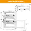 Homeiju Shoe Storage Cabinet Organizer with 2 Flip Drawers, Freestanding Narrow Shoe Rack for Entryway, Shoe Bench, Wall Ledge Shelf, Coat Hooks & Anti-Tip Safety for Kids & Pets – White, Large