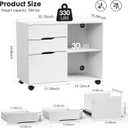 9 x DUMOS Lateral File Cabinet with 3 Drawers Rolling Filing Cabinets Under Desk Storage Printer Stand Wood Organizer with Wheels Adjustable Shelf for Office Home Small Space, White