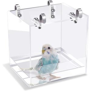 Hanging Bird Bath Cube Bird Bathtub Bath Shower Box Bowl Cage Accessory for Little Bird Canary Budgerigar Parrots Crested Myna Cockatiel Lovebird Parakeet Bath (Large) (6.3 x 6.3 x 6.3 inch)