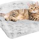 Calming Dog Bed Fluffy Plush Dog Mat for Furniture Protector with Removable Washable Cover for Large Medium Small Dogs and Cats (XS (31"x23.5"x5"), Light Grey)