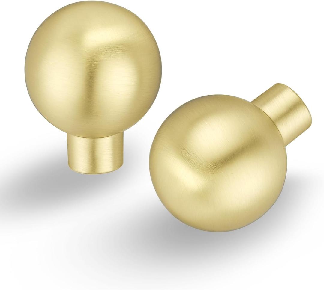 Lardmon 10 Pack Brushed Gold Cabinet Knobs Drawer Knobs 1 Inch(25mm) Diameter Modern Single Hole Cabinet Pulls Solid Kitchen Knobs Cabinet Handles Heavy Duty Kitchen Hardware for Dresser