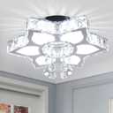 CLAIRDAI 16.1" Crystal Ceiling Light Fixture Modern Crystal Chandelier Flower LED Chandeliers Flush Mount Ceiling Light for Bedroom Dining Room Living Room (6500K Cool White)