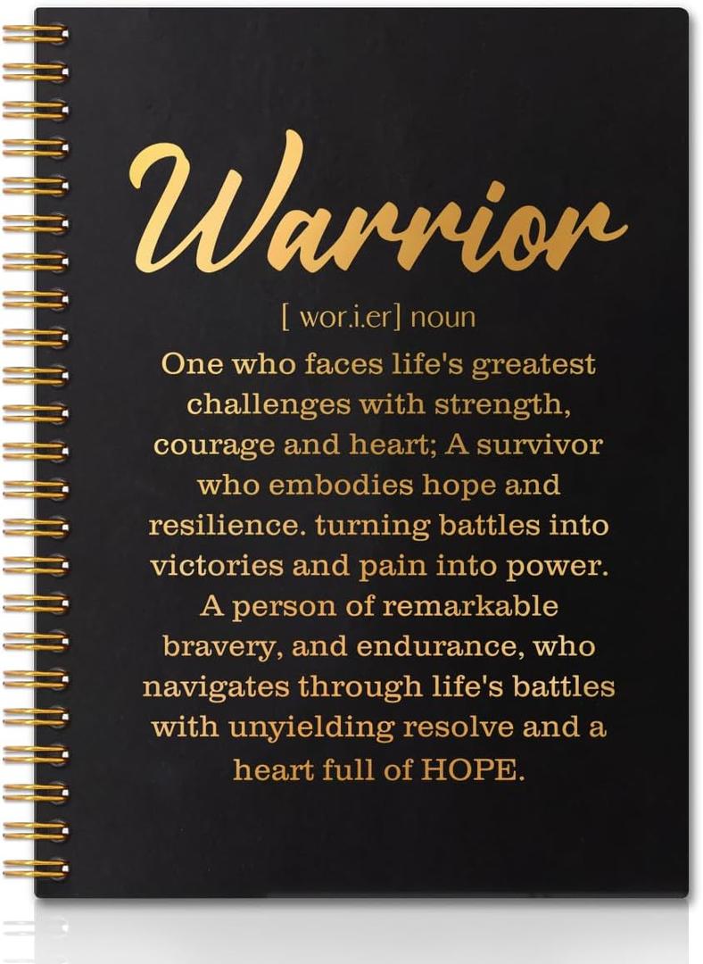 Warrior Definition Gold Foil Hardcover 160 Pages Blank Spiral Notebook, Recovery Cancer Survivor Gifts, Warrior Gifts for Women Men, Motivational Gifts for Coworker, Cheer Up Gifts for Employee