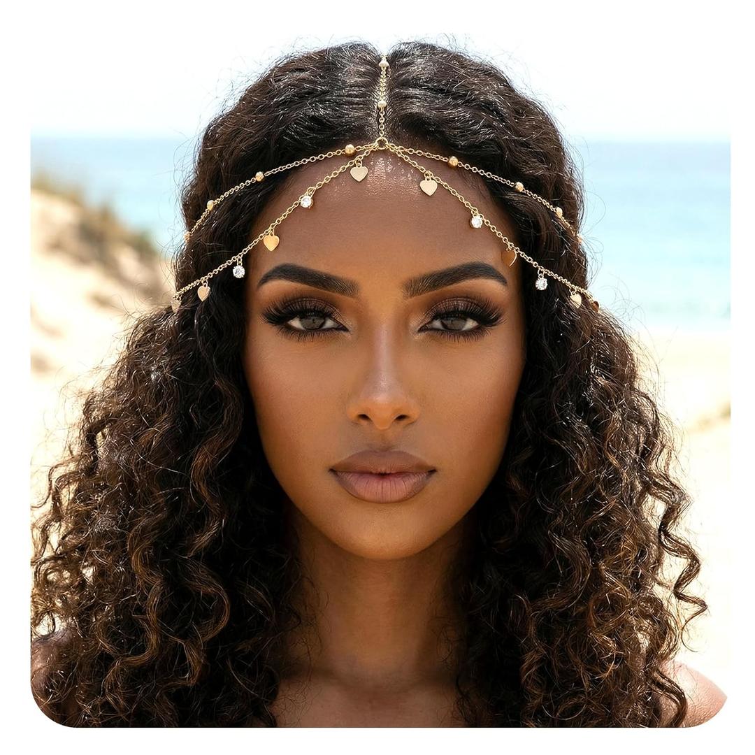 Nogeqi Gold Head Chain Rhinestone Sequin Egyptian Headpiece Gold Head-Piece Genie Head Jewelry for Women Girls, Egyptian Hair Accessories for Festival Prom Wedding Bridal