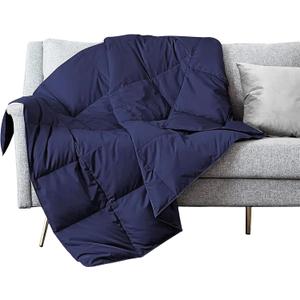 puredown Soft Feather Down Throw Blanket Lightweight Packable Couch Throw for Indoor and Outdoor Use, Throw 50"X70", Navy
