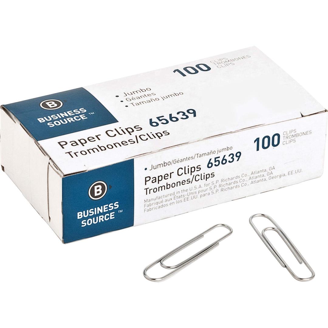 Business Source Paper Clips, Jumbo, .041 Wire Gauge, 100Pcs, 1 Pack