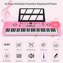 Keyboard Piano 61 Key Electric Digital Piano Music keyboard w/Microphone Portable Piano For Kids Beginner Birthday Christmas Gifts Pink, Compact
