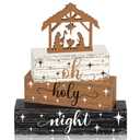 Geelin 4 Pieces Christmas Nativity Scene Table Decorations Xmas Wooden Silent Night Block Signs Holy Night Tabletop Centerpieces Farmhouse Tiered Tray Decor for Home Table Kitchen Shelf