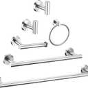 6 Pieces Brushed Nickel Bathroom Hardware Accessories Set Hand Towel Ring 16&23.6 inch Round Towel Bar Silver Toilet Paper Holder Towel Hooks 2 Pieces SUS 304 Stainless Steel,Heavy Duty,Wall Mounted