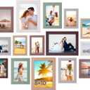 Funtopia 15 Pack Picture Frames, Gallery Wall Frame Set for Family, 8x10, 5x7, 4x6 Photo Frames Collage for Wall Hanging or Tabletop Display, 6 Colors (coffee, brown, gray, green, Ivory white, and light yellow)