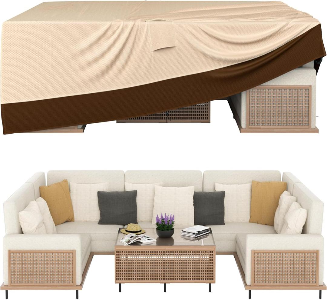 Patio Furniture Covers, Outdoor Furniture Cover Waterproof, General Purpose, Outside Table and Chair Covers, Heavy Duty 600D (128 Inch L x 82 Inch W x 28 Inch H)-Brown