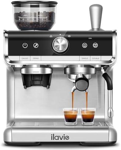 ILAVIE Espresso Coffee Machine 20 Bar for Home Office, Professional Cappuccino Latte Machines with Milk Frother, 2.8L Removable Water Tank, Espresso Maker with Grinder