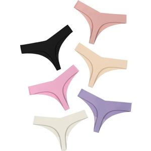 DEANGELMON Seamless Thongs for Women No Show Thong Underwear Women Comfortable Multiple Pack (Large, Taro Bobo-6pack)