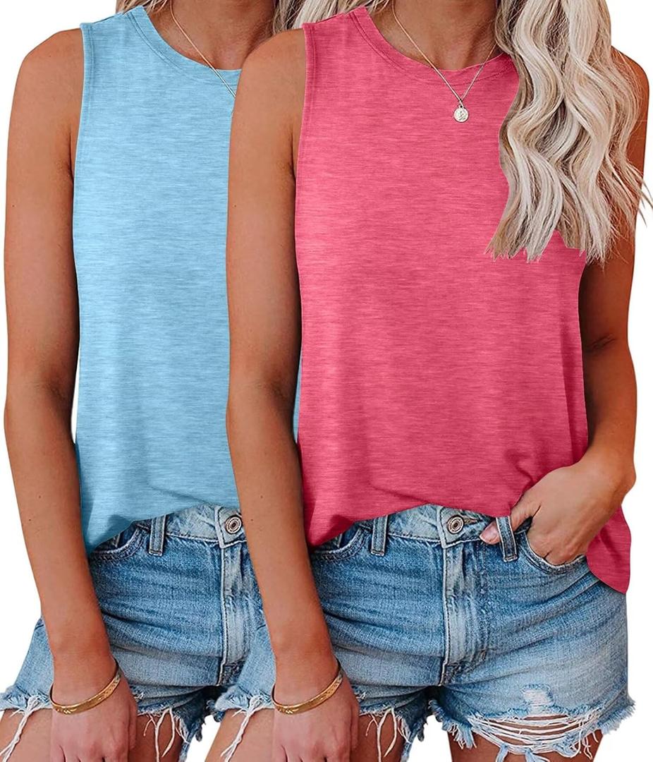 KKJ 2 Pack Womens Tank Tops Workout Tees Spring Summer Clothes Fashion Outfits Crew Neck Sleeveless Loose Fit Casual Shirts (XL)