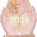 Desk Calendar 2026 Christian Hand Shape,Wooden Base Flip Calendar with 12 Monthly Bible Verses, Inspirational Gift for Home, Office Desk Decor, Scripture Study for Believers