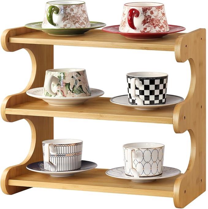 BFTOU Bamboo Desk Organizer Multifunctional 3 Tier Office Table Shelf Bookshelf Supplies Storage Rack for Kitchen Living Room