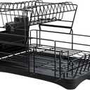 Dish Drainers 2 Tier Dish Drying Rack with Drainboard, Stainless Steel Dish Rack Drainer with Swivel Spout, Utensils Holder, Glass Holder