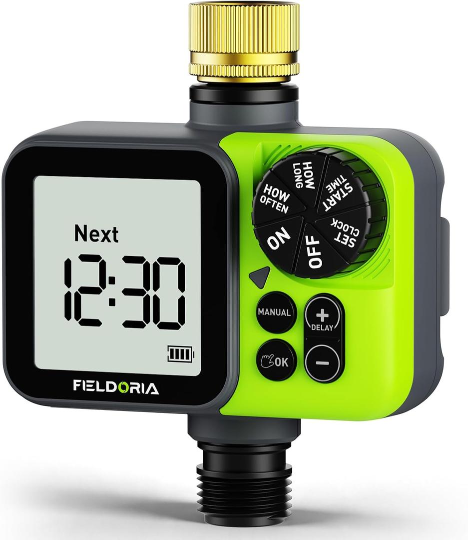 Sprinkler Timer, Brass Inlet Programmable Watering Timer for Garden Hose Fits 3/4 US Faucet, Outdoor Soaker Hose Timer w/Rain Delay/Manual/Automatic Watering, Drip Irrigation for Lawn Yard