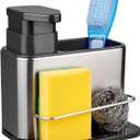 RedCall Soap Dispenser for Kitchen Sink, 3in1 Sponge Holder for Kitchen Sink Caddy, Stainless Steel Kitchen Sink Organizer Tray Drainer Rack, Rustproof Dish Soap Dispenser Brush Holder Countertop