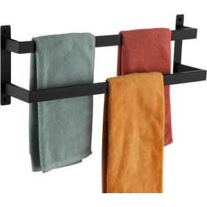 KOKOSIRI Towel Bars Black Bath Towel Holders 24-Inch Bathroom 2-Tiers Ladder Towel Rails Wall Mounted Towels Shelves Rack Stainless Steel, B5008BK-L24