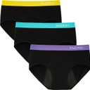 INNERSY Womens Period Underwear Mid Low Waisted Cotton Postpartum Maternity Panties 3 Pack, (X-Large, 3 Black with Contrasting Waistband)