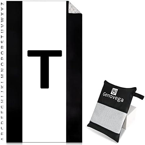 Oversized Monogrammed Microfiber Thin Lightweight Beach Towel Compact Sandproof Quick Dry Extra Large Packable Clearance Towels Personalized Customized Gifts for Friends Men Women Adults Letter T