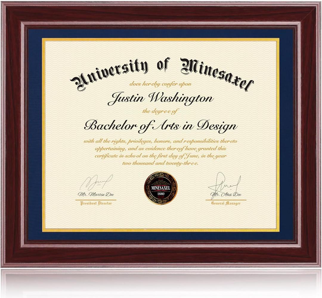 16x20 Diploma Frames 14x17 with Blue Mat, Fits Degree Certificate Document, 20 x 16 Cherry Red Frame with Tempered Glass Panel for Wall Mounting