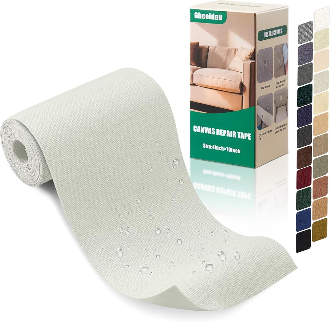 Canvas Repair Tape 470 Inch Waterproof Self-Adhesive Fabric Repair Patch for Repairing Boat Covers,Tents,Patio Umbrellas,Car Seats,Luggage,Sofas.(White)