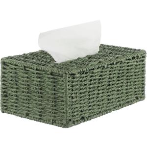 Sage Green Tissue Box Cover Rectangle Natural Paper Rope Hand Woven Tissue Box Holder for Bathroom Living Room Bedroom Kitchen Table Desk Office Farmhouse Home Decor, 10.83"L x 6.5"W x 4.33"H