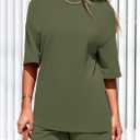 PRETTYGARDEN Women's 2 Piece Lounge Sets 2025 Summer Short Sleeve Tunic Tops Drawstring Shorts Matching Outfits Tracksuits (Army Green,Small) (Green, S)