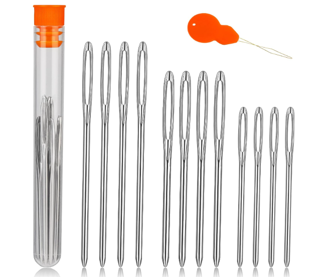 12 Pcs/3 Sizes Large-Eye Blunt Needles, Steel Yarn Needle with Needle Threader, Tapestry Needle for Sewing Crochet Knitting Embroidery (Silver 2.08in/2.36in/2.76in)